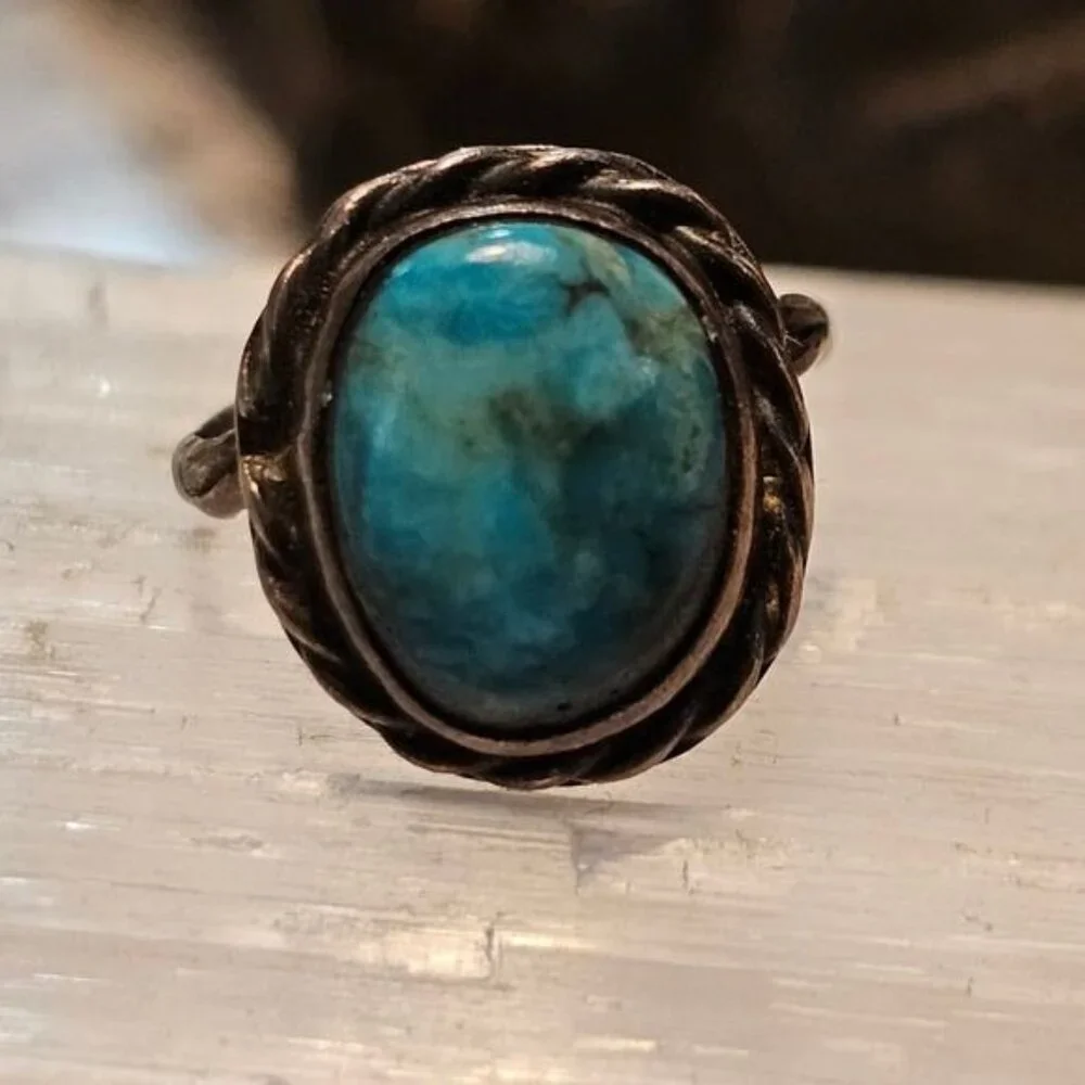 Vintage Silver & Turquoise Split‎ Shank Ring 3